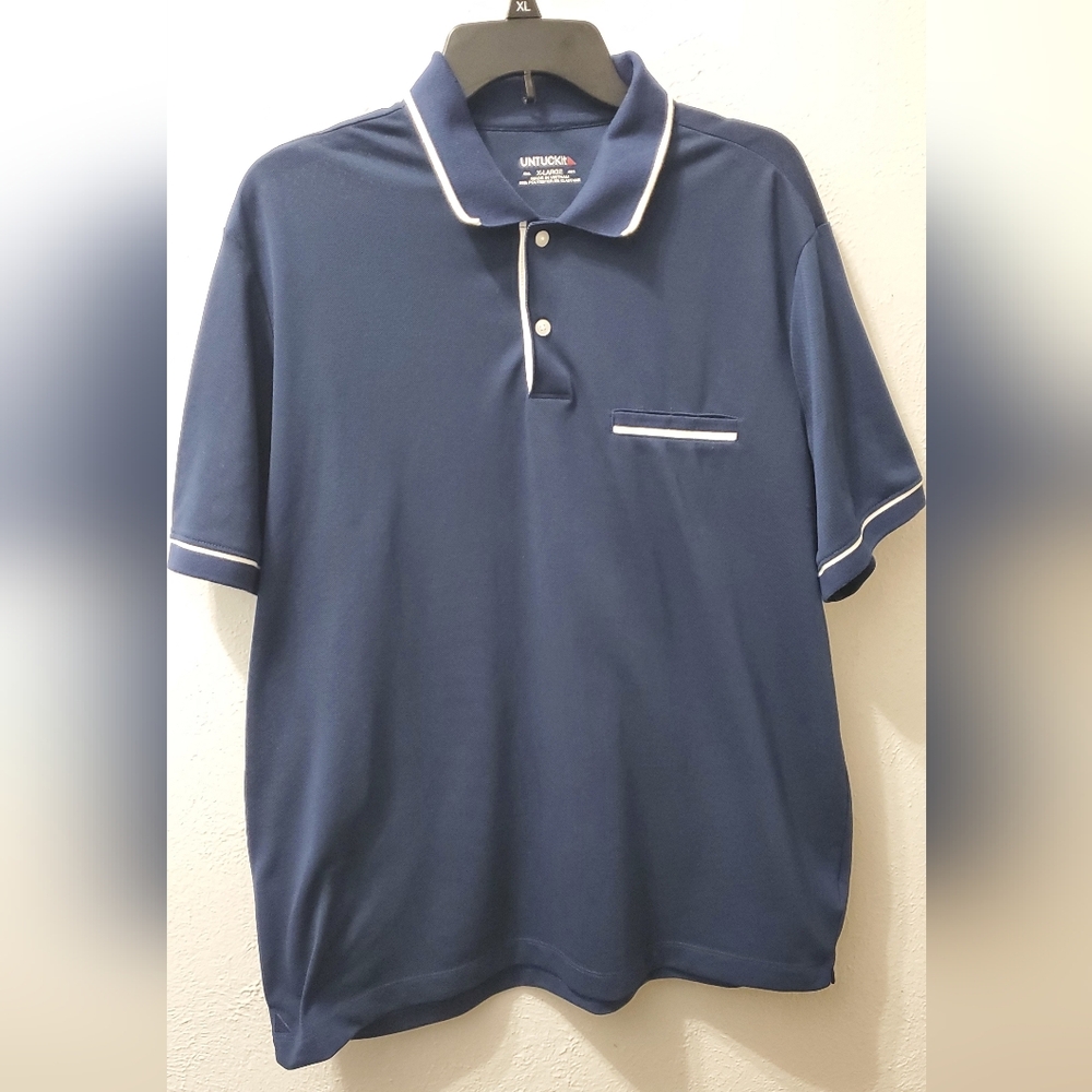 UNTUCKit Navy Polo with White Accents
